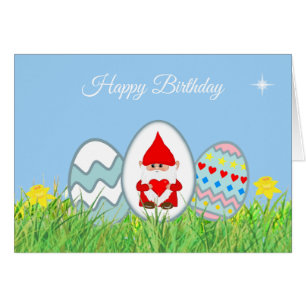 Œufs de Pâques peints et Gnome de joyeux anniversa