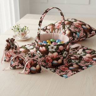 Œufs de Pâques rustiques & Tissu floral en panier