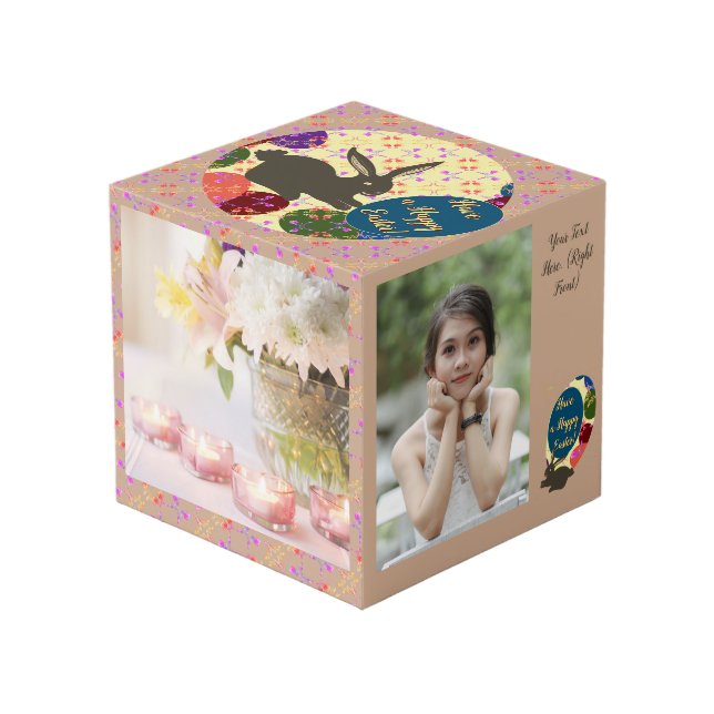 Oeufs Roses lapins de Pâques Cube photo (Angle devant)