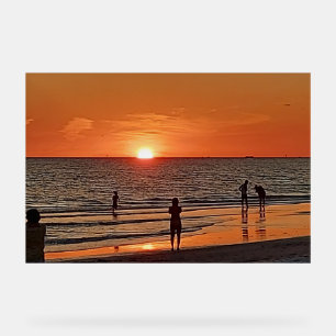 Œuvre d'art murale de plage au coucher du soleil D