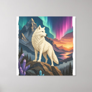 Œuvre d'art sur toile tendue représentant un loup