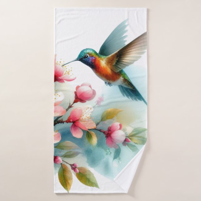 OEuvre florale/printanière de colibri (Serviette de bain)