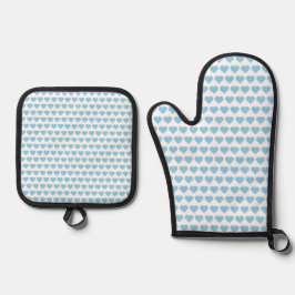 Ofen-Mitt für blaues Herz und Töpfe Ofenhandschuh & Topflappen-Set