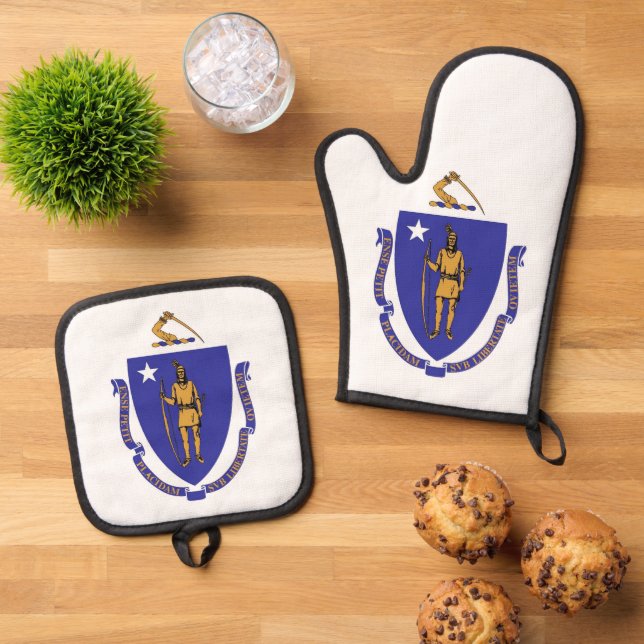 Ofen Mitt, Pot Holders mit Fahne von Massachusetts Ofenhandschuh & Topflappen-Set (Oben Unten)