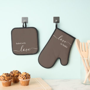 Ofen-Mitt & Pothalter - Liebe zum Backen (braun) Ofenhandschuh & Topflappen-Set