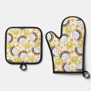 Ofen Mitt- und Pothalter Gelbe Sonnenwolken Ofenhandschuh & Topflappen-Set