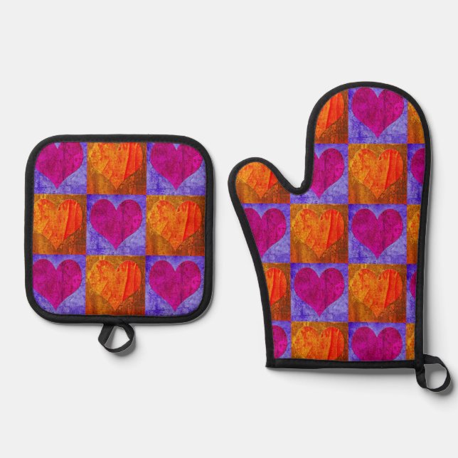 Ofen-Mitt und Potthalter — Herz Ofenhandschuh & Topflappen-Set (Vorderseite)