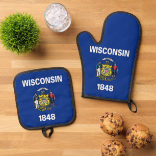 Ofenhandschuh, Topflappen, Flagge von Wisconsin Ofenhandschuh & Topflappen-Set