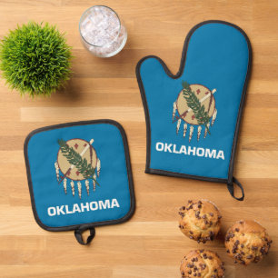 Ofenhandschuh, Topflappen mit der Flagge von Oklah Ofenhandschuh & Topflappen-Set