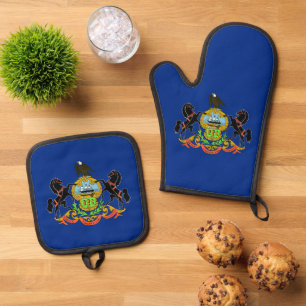 Ofenhandschuh, Topflappen mit Flagge von Pennsylva Ofenhandschuh & Topflappen-Set