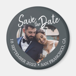 Off-Black Photo Modern Script Save the Date Magnet