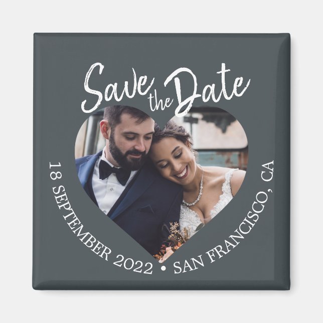 Off-Black Photo Modern Script Save the Date Magnet (Vorne)