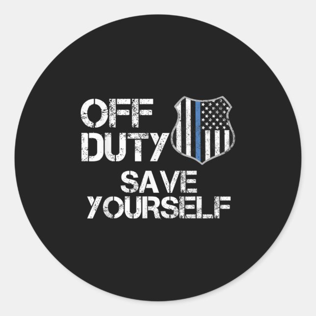 Off Duty Save Yourself Funny Lice Blue Line Gift  Runder Aufkleber (Vorderseite)