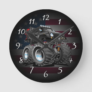 Off road 4x4 cartoon runde wanduhr