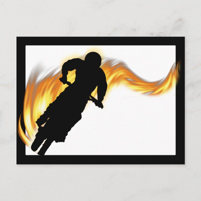 Off Road Dirt Bike mit Flammen Postkarte (Vorderseite)
