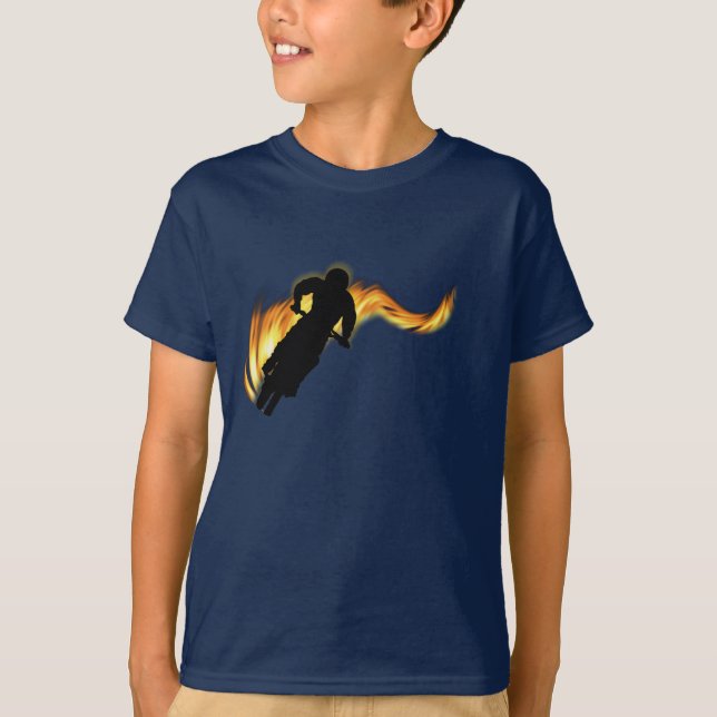 Off Road Dirt Bike mit Flammen T-Shirt (Vorderseite)