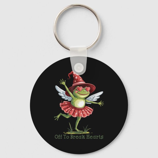 Off To Break Hearts Funny Frog Valentines Women Gi Schlüsselanhänger (Vorderseite)