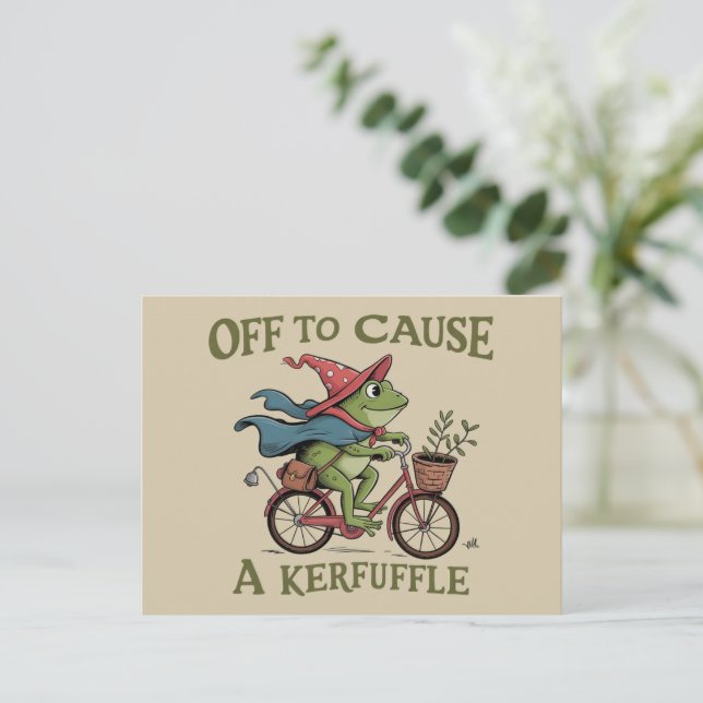 Off to Cause a Kerfuffle Frog Sarcastic Funny Meme Postkarte (Stehend Vorderseite)