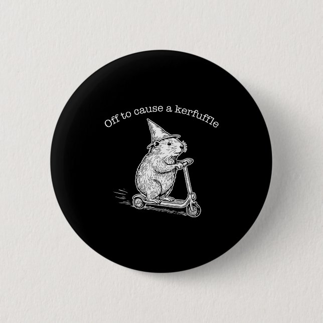 Off To Cause A Kerfuffle Funny Capybara Scooter Ch Button (Vorderseite)