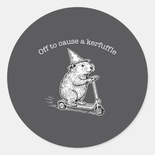 Off To Cause A Kerfuffle Funny Capybara Scooter Ch Runder Aufkleber (Vorderseite)