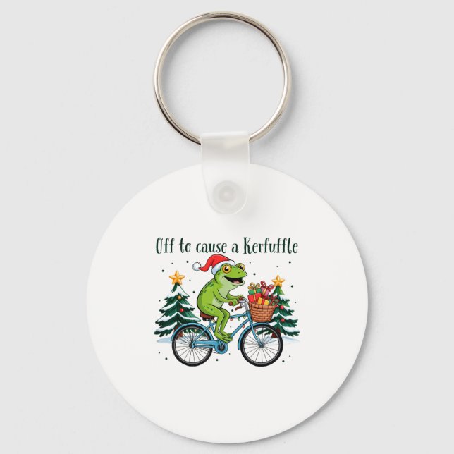 Off To Cause A Kerfuffle Funny Frog Santa Christma Schlüsselanhänger (Vorderseite)