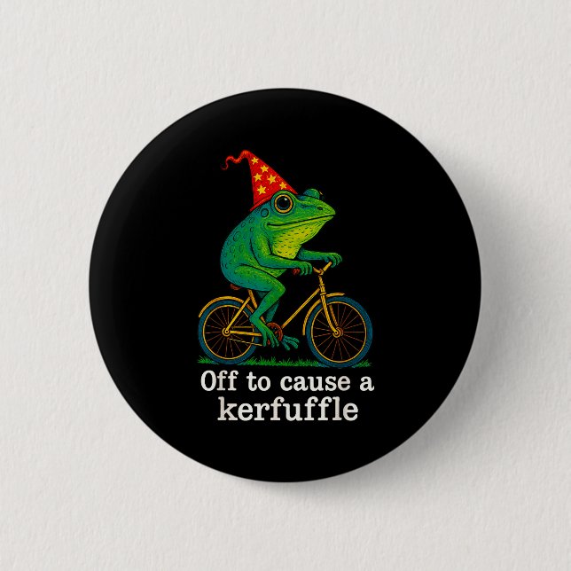 Off To Cause A Kerfuffle Funny Frog Wizard Bicycle Button (Vorderseite)