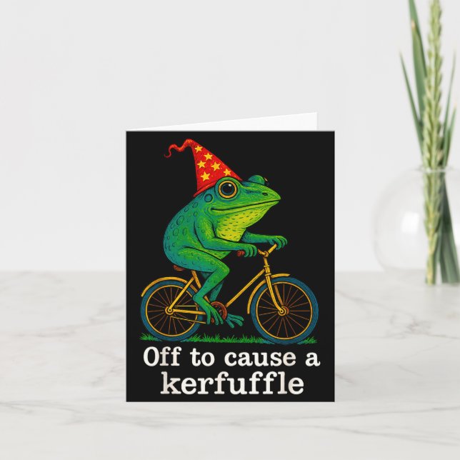 Off To Cause A Kerfuffle Funny Frog Wizard Bicycle Karte (Vorderseite)