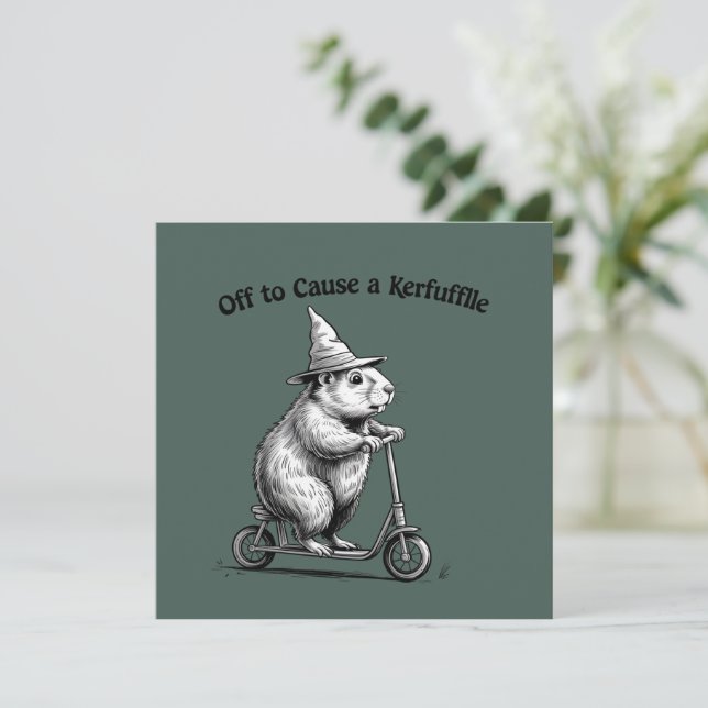 Off To Cause A Kerfuffle Funny Groundhog Scooter  Einladung (Stehend Vorderseite)