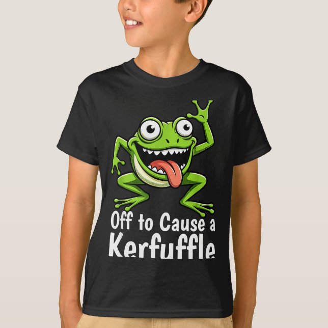 Off To Cause A Kerfuffle Funny Meme Frog Mischief  T-Shirt (Vorderseite)