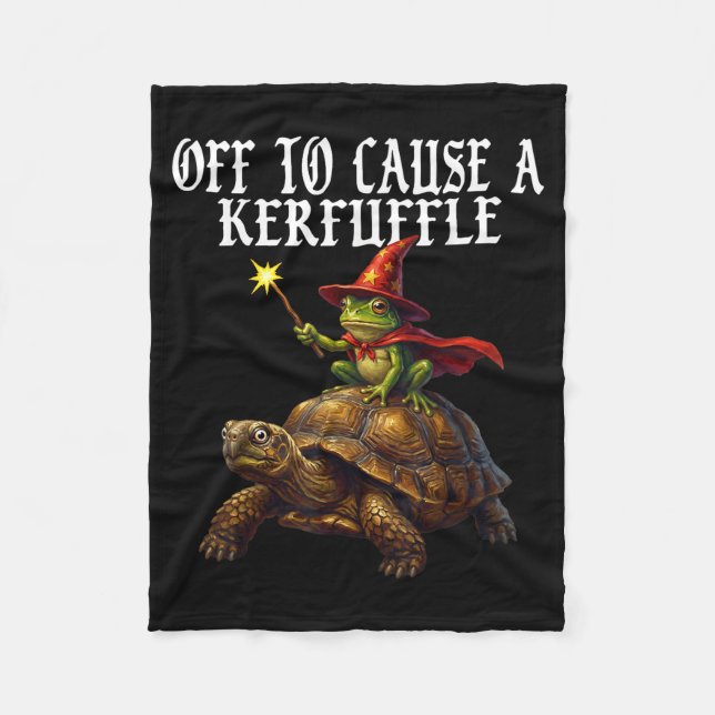 Off To Cause A Kerfuffle Funny Whimsical Frog Wiza Fleecedecke (Vorderseite)