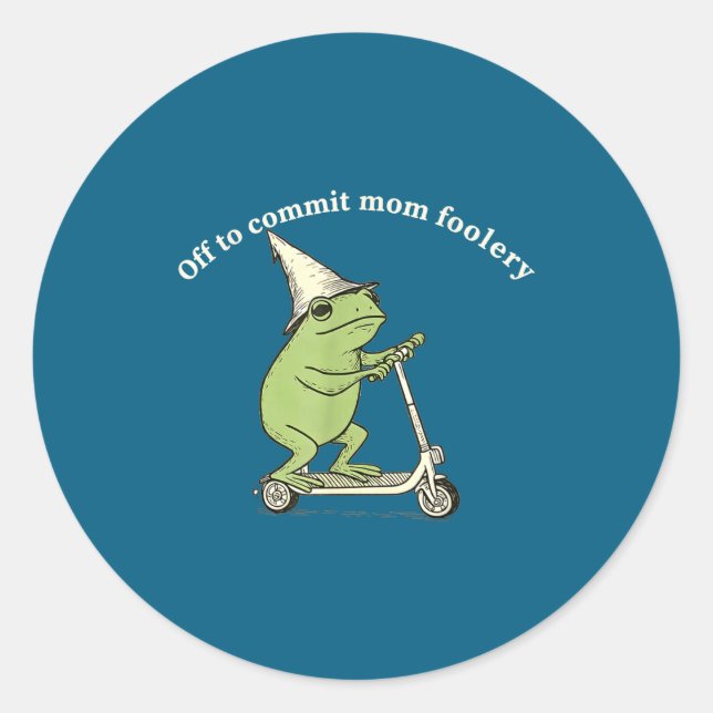 Off To Commit Mom Foolery Funny Frog Meme  Runder Aufkleber (Vorderseite)