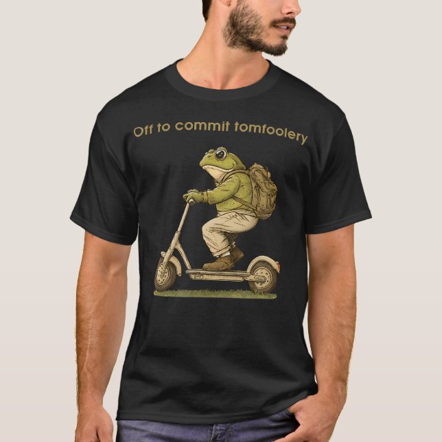 Off To Commit Tomfoolery Funny Frog Toad Scooter T-Shirt (Vorderseite)