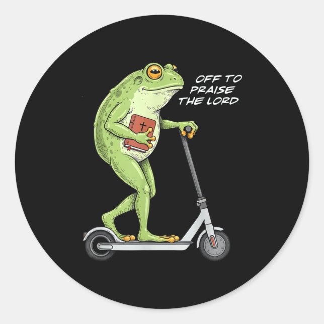 Off To Praise D Lord Funny Frog Christian Meme  Runder Aufkleber (Vorderseite)