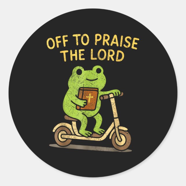 Off To Praise The Lord Frog Christian  Runder Aufkleber (Vorderseite)