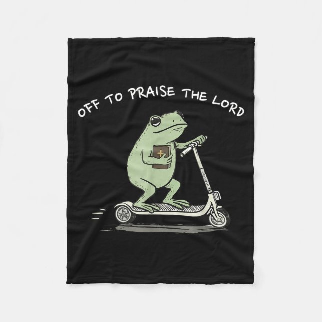Off To Praise The Lord Funny Christian Meme Frog H Fleecedecke (Vorderseite)