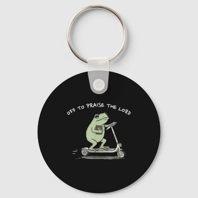 Off To Praise The Lord Funny Christian Meme Frog H Schlüsselanhänger (Vorderseite)