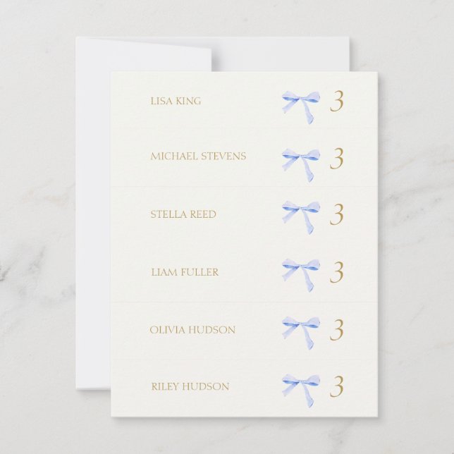 Off White Blue Ribbon Place Nom Carte d'escorte (Devant)