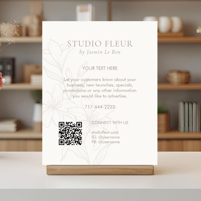 Off-White | Chic Floral Text Promotion QR Poster (Von Creator hochgeladen)