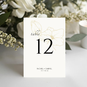 Off-White & Gold Chic Modern Floral Wedding Tischnummer
