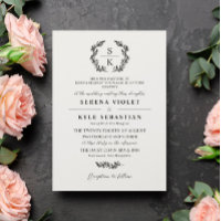 Off White Grey Laurel Wreath Monogram Wedding