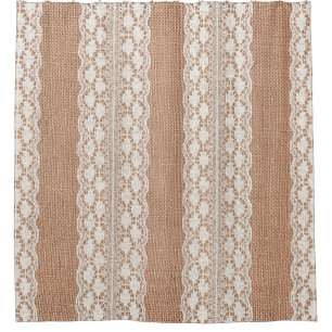 Off-White Lace auf Brown Burlap Texture Duschvorhang