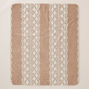 Off-White Lace auf Brown Burlap Texture Sherpadecke