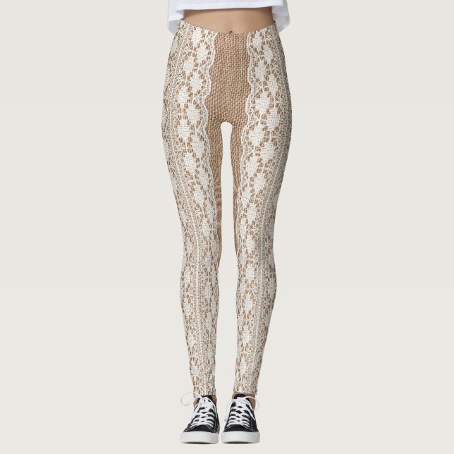 Off-White Lace: Burlap Texture Leggings (Vorderseite)