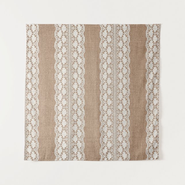 Off-White Lace: Burlap Texture Wandteppich (Vorderseite)