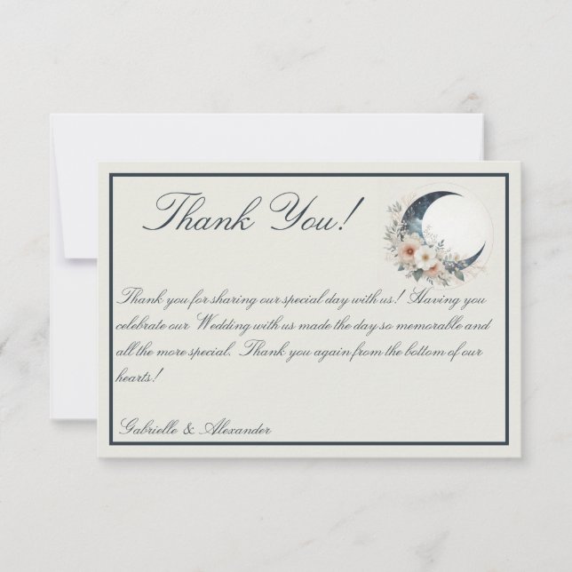 Off White Moonflower Wedding Dankeskarte (Vorderseite)