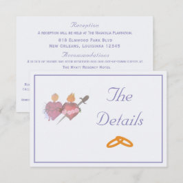 Off-White/Periwinkle Two Hearts Catholic Wedding  Begleitkarte