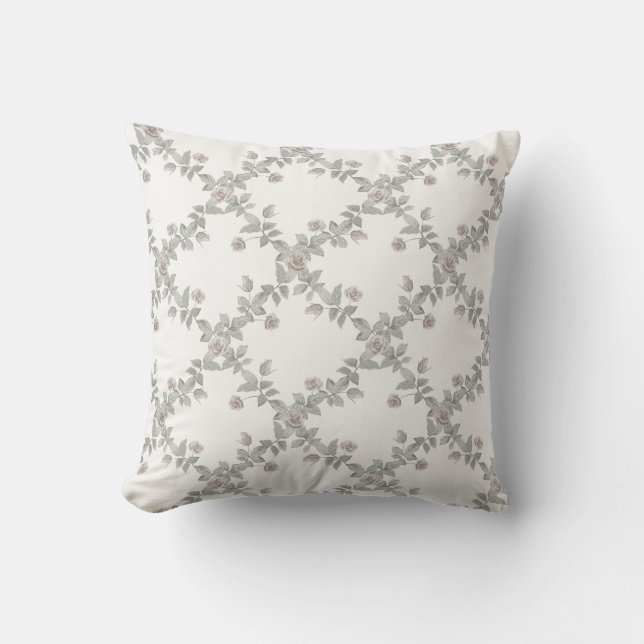 Off-White Taupe Rose Sage Trellis Pattern Kissen (Vorderseite)
