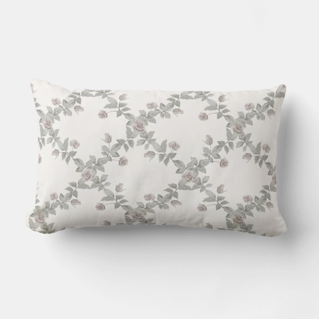 Off-White Taupe Rose Sage Trellis Pattern Lendenkissen (Vorderseite)