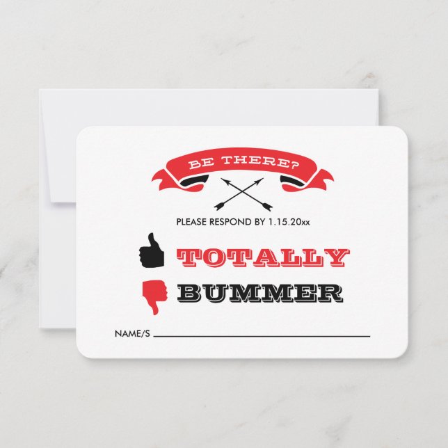 Offbeat Wedding RSVP - Schwarz und Rot Karte (Vorderseite)