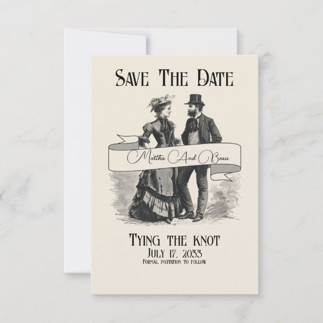 Offbeat Wedding Save the Date, Viktorianisch Date (Vorderseite)